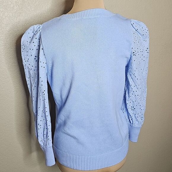 LOFT Small Eyelet Sleeve Sweater Knit Top Blue - Picture 5 of 9
